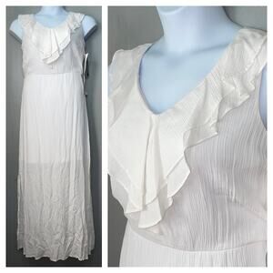 Nina Leonard Maxi Dress Womens Size Large Ruffled Wedding Romantic Bridal Beachy